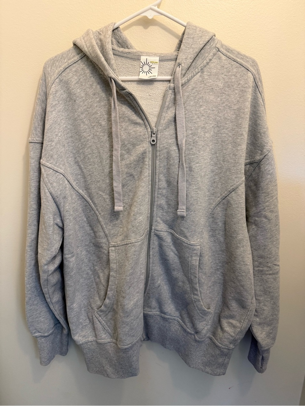 Offline by aerie Light Gray Zip-Up Hoodie with Hood and Pockets